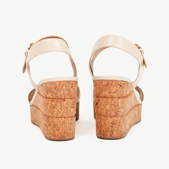 Salvatore Ferragamo Madea Cream Leather & Cork Wedge Sandals - Picture 3 of 10